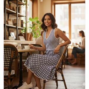 Zac Zac Posen Sweater Dress - S - Navy White Drop Waist Fit & Flare